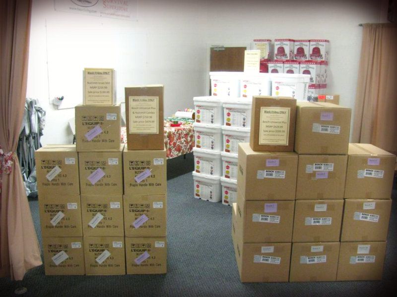Image of products stacked up at the store in preparation for Black Friday/Saturday Sale