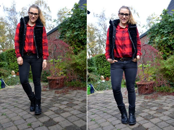 Outfit Fellweste Karohemd