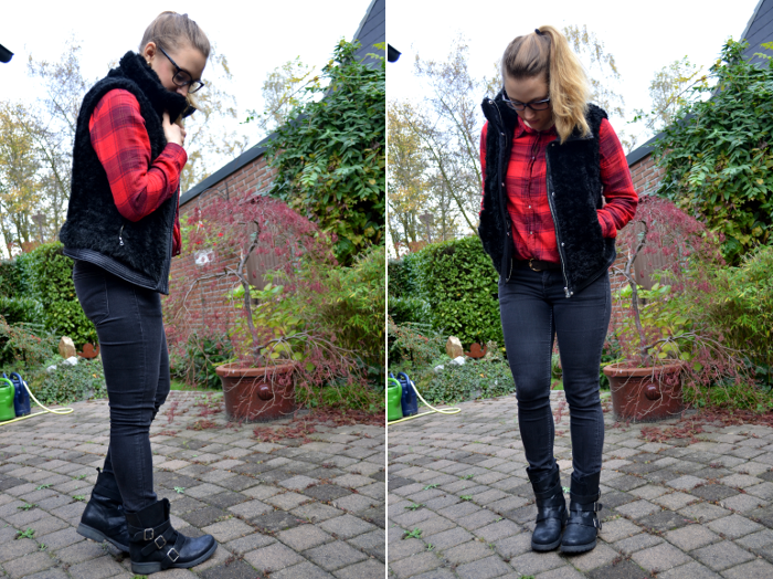 Outfit Fellweste Karohemd Nerdbrille