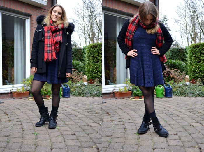 Herbstoutfit Kleid und cozy Cardigan