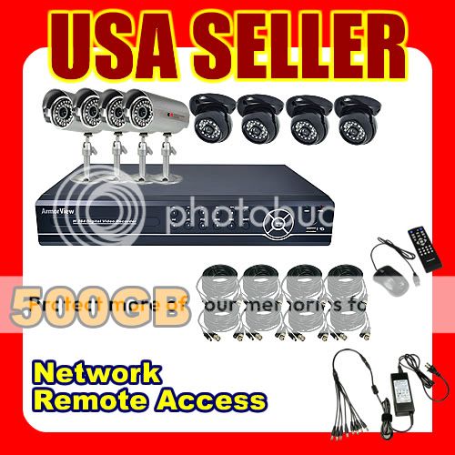 500GB Complete 8 Channel CH CCTV Security Camera DVR System Night 
