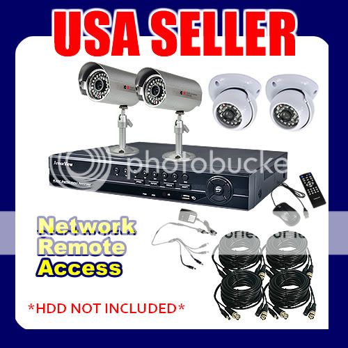 4CH Channel H.264 DVR System Indoor White Dome Outdoor Weatherproof 